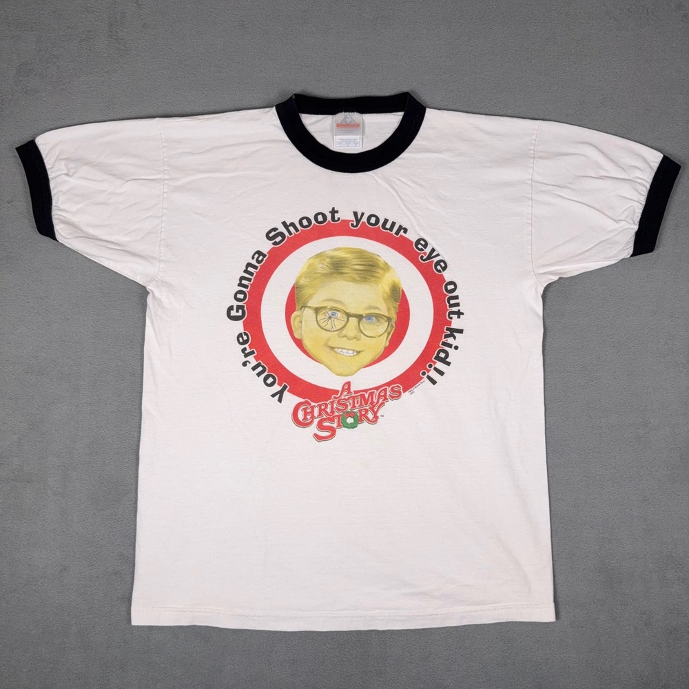 A Christmas Story Ringer T-Shirt L‎ Ralphie Shoot Your Eye Out Movie Graphic Tee
